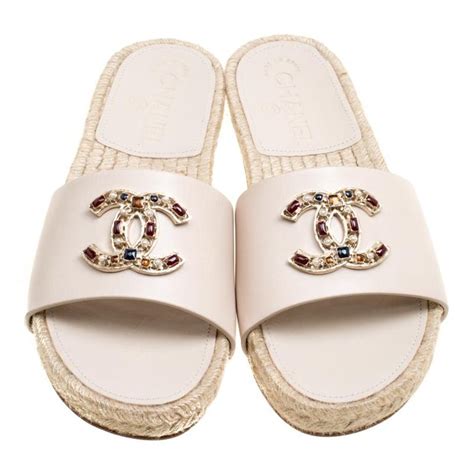 chanel slides beige|chanel espadrilles size 6.